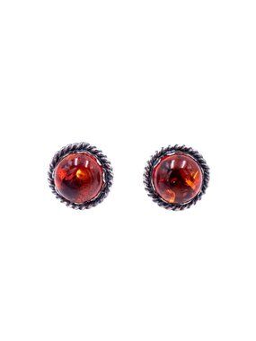 Vintage Sterling Silver 10mm Baltic Amber Stud Earrings